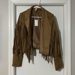 Stylish fringe suede jacket